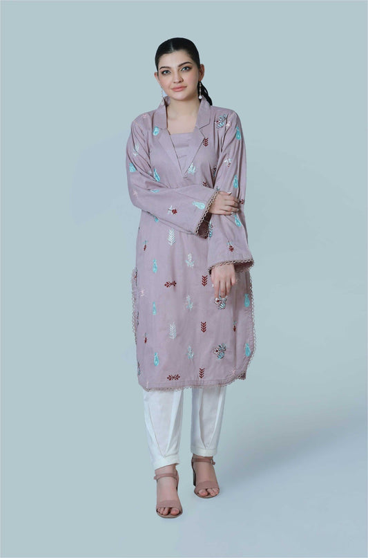 Bareeq Outfits - Lavender Dust Embroidered Shirt