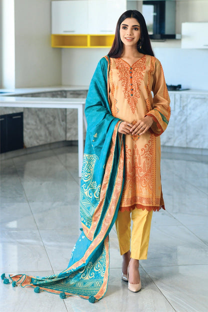 Bareeq Outfits - Orange Peach Printed Lawn – 3 PCS