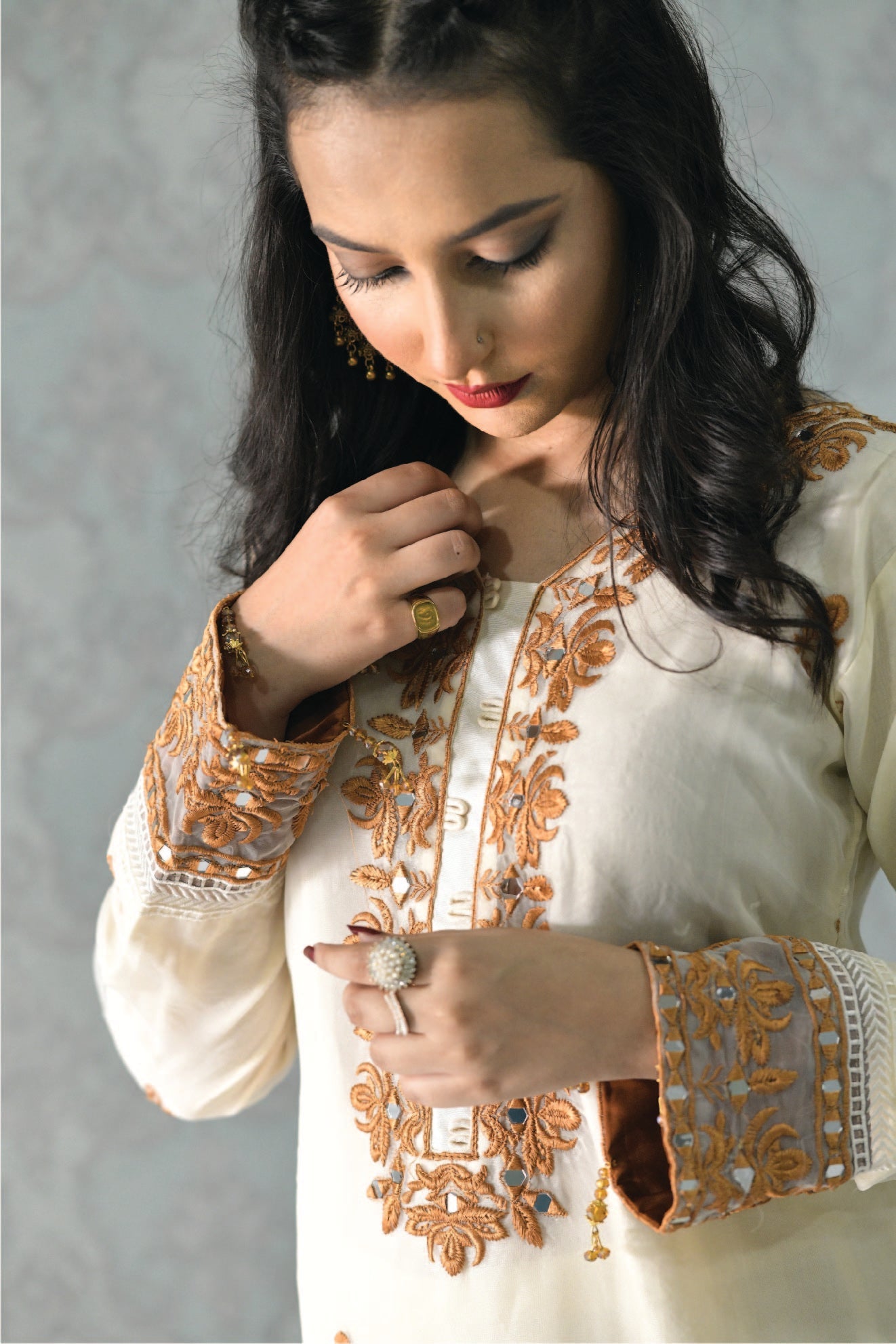 Bareeq Outfits - CREAM FESTIVE DRESS