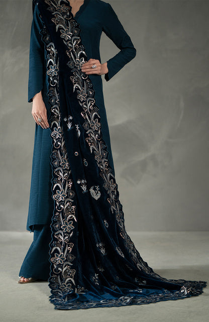Seran - Teal Velvet Shawl