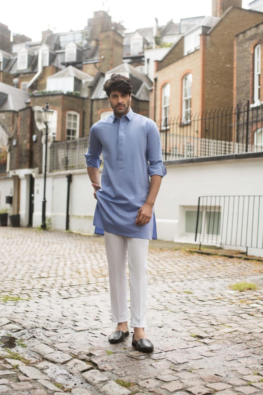 Sky Blue Cotton Kurta and trousers