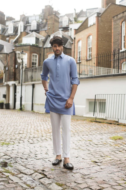 Sky Blue Cotton Kurta and trousers