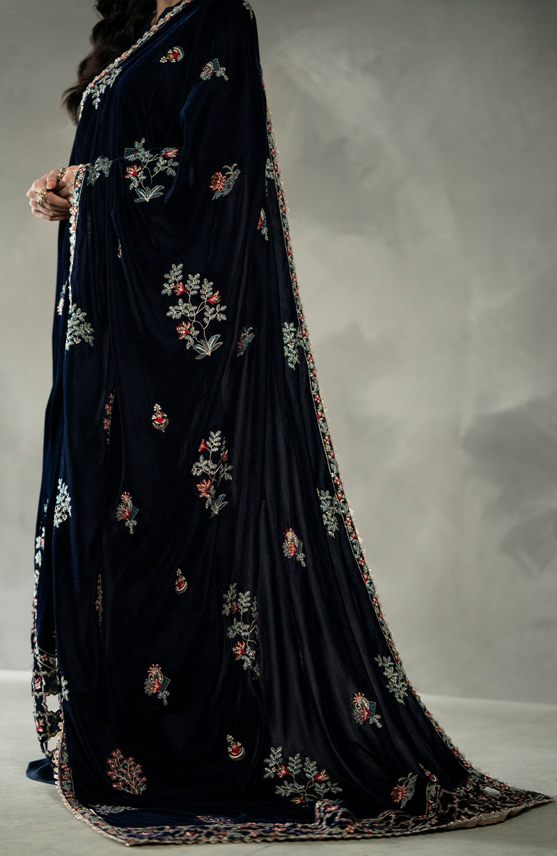 Seran - Navy Blue Velvet Shawl