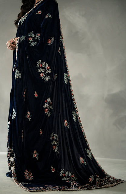 Seran - Navy Blue Velvet Shawl