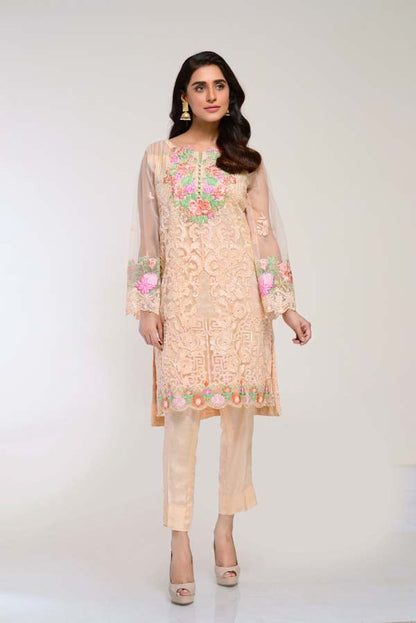 Adan's Libas - CHAMPAGNE – EMBROIDERED NET 2 PIECE (UNSTITCH)