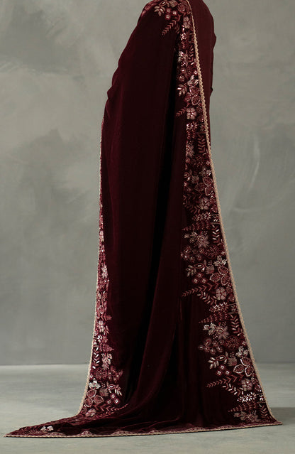 Seran - Maroon Velvet Shawl