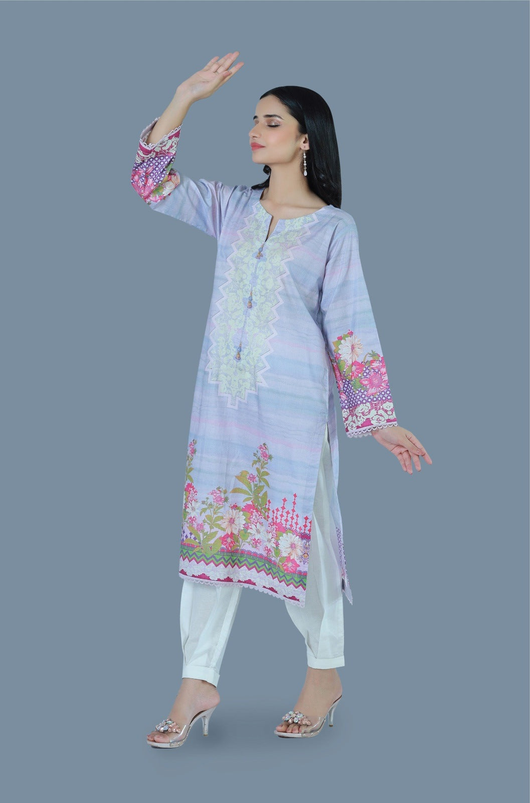Bareeq Outfits - Pastel Maze Printed Lawn Shirt