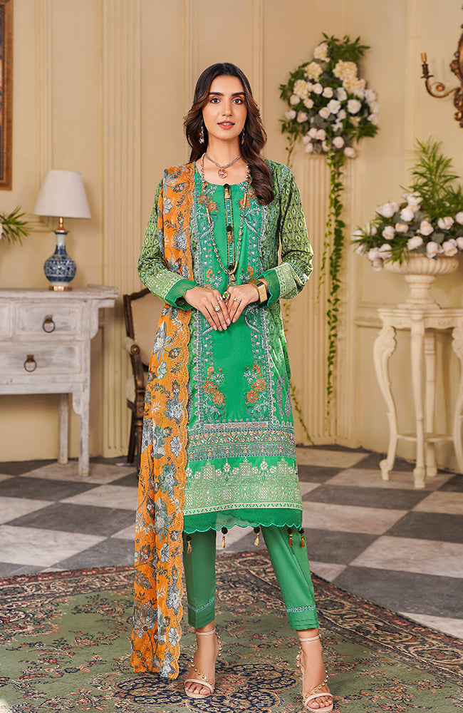 Alzohaib - 3-PIECE DIGITAL EMBROIDERED SUIT WITH BAMBER CHIKANKARI DUPATTA-SSBDE-22-06