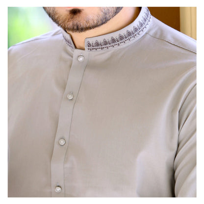 Bareeq Outfits - Embroidered Light-Grey Kurta Pajama
