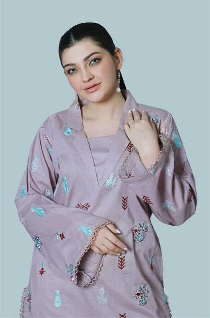 Bareeq Outfits - Lavender Dust Embroidered Shirt