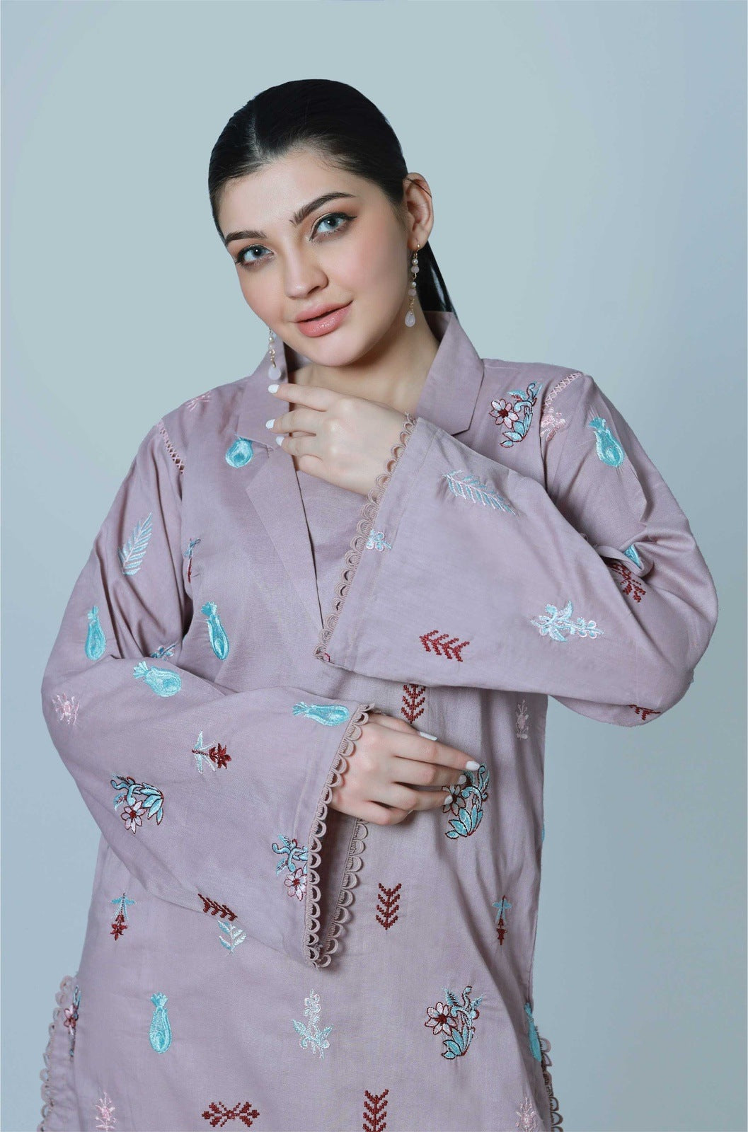 Bareeq Outfits - Lavender Dust Embroidered Shirt