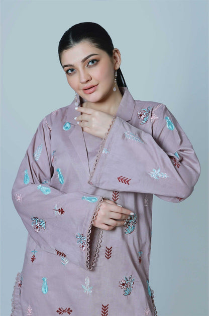 Bareeq Outfits - Lavender Dust Embroidered Shirt
