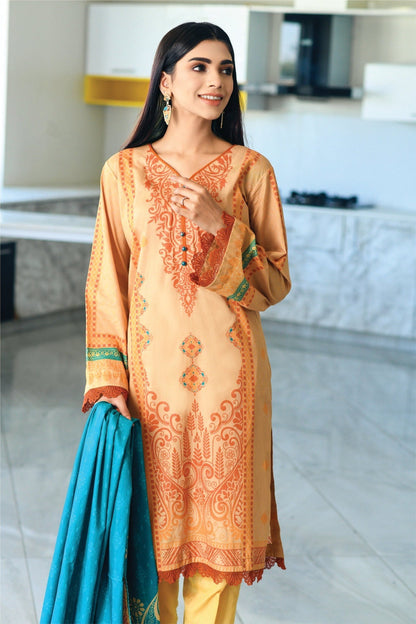Bareeq Outfits - Orange Peach Printed Lawn – 3 PCS