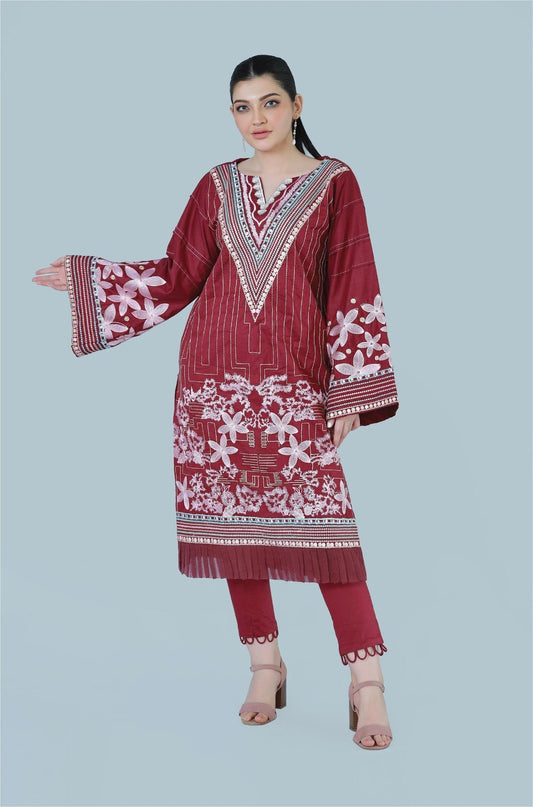 Bareeq Outfits - Floral Spruce 3-Piece Embroidered Suit