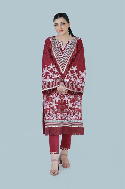 Bareeq Outfits - Floral Spruce 3-Piece Embroidered Suit