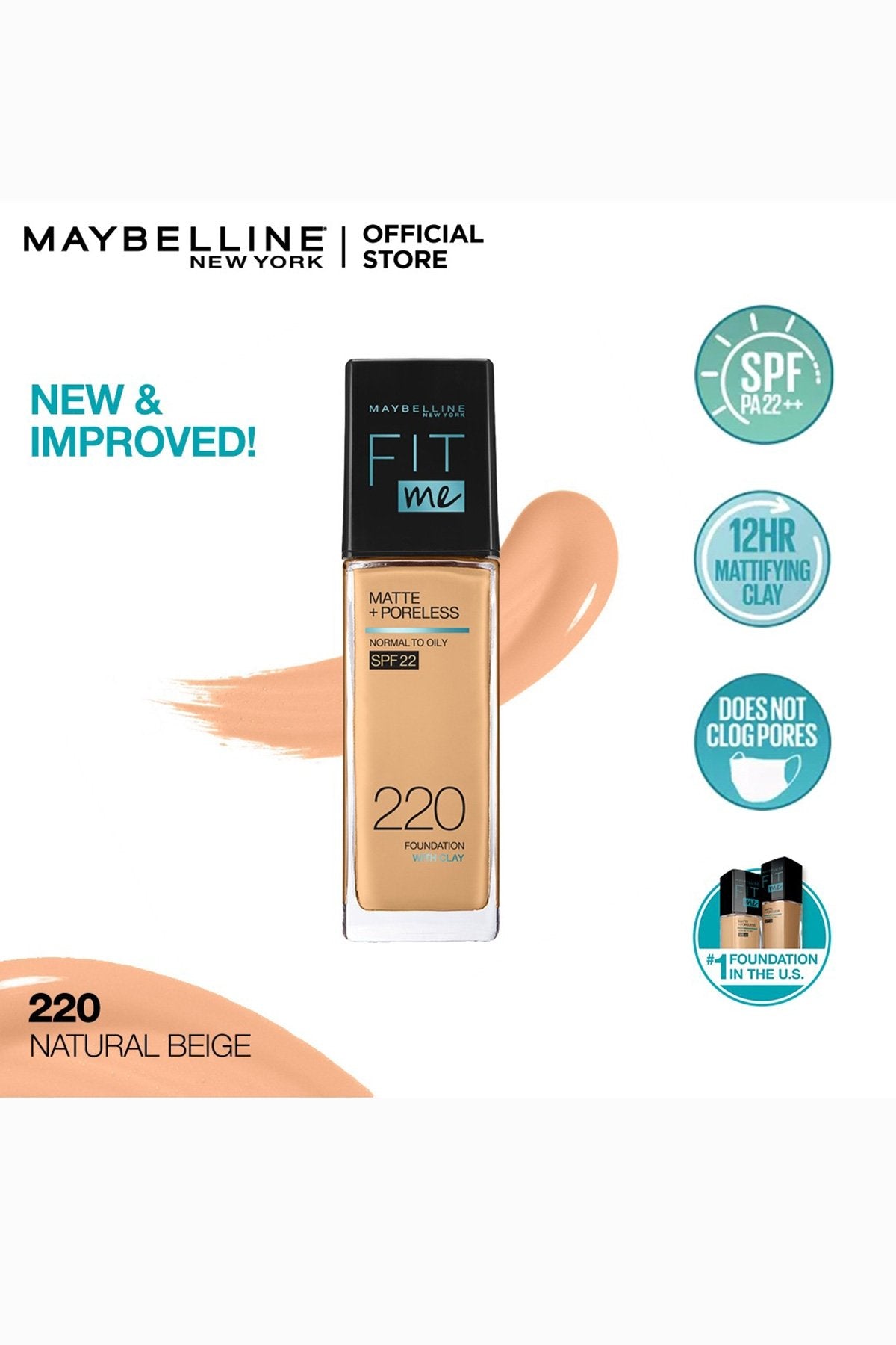 Fit Me! Matte & Poreless Foundation - 220 Natural Beige