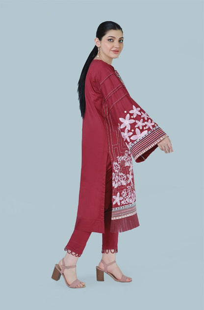 Bareeq Outfits - Floral Spruce 3-Piece Embroidered Suit