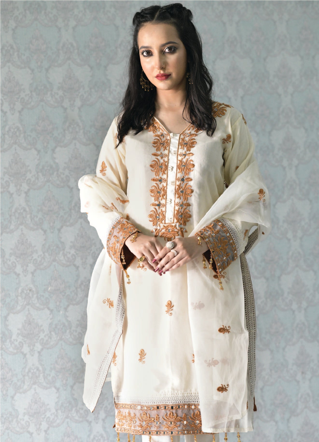 Bareeq Outfits - CREAM FESTIVE DRESS