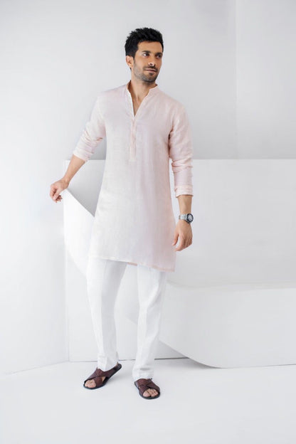 Pink Linen Kurta and trousers