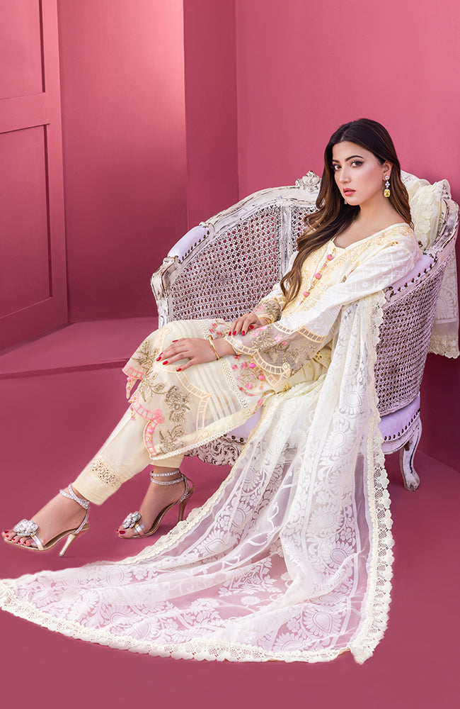 Alzohaib - 3 PIECE UNSTITCHED EMBROIDERED RUNGKARI BY MAHIYMAAN-RKM-23-07