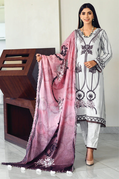 Bareeq Outfits - White Printed Lawn -3 PCS
