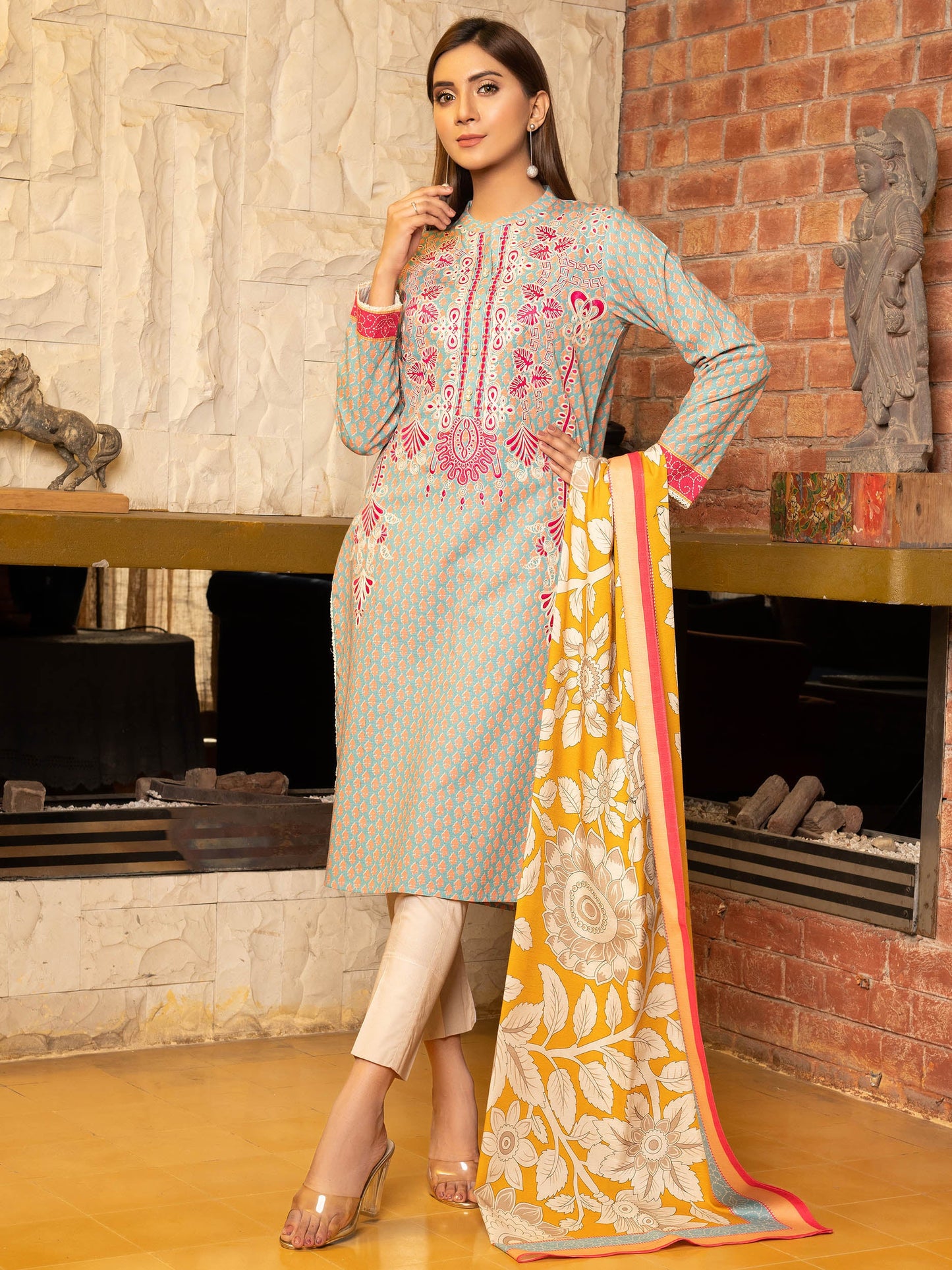 2-Piece Embroidered Slub Khaddar Suit