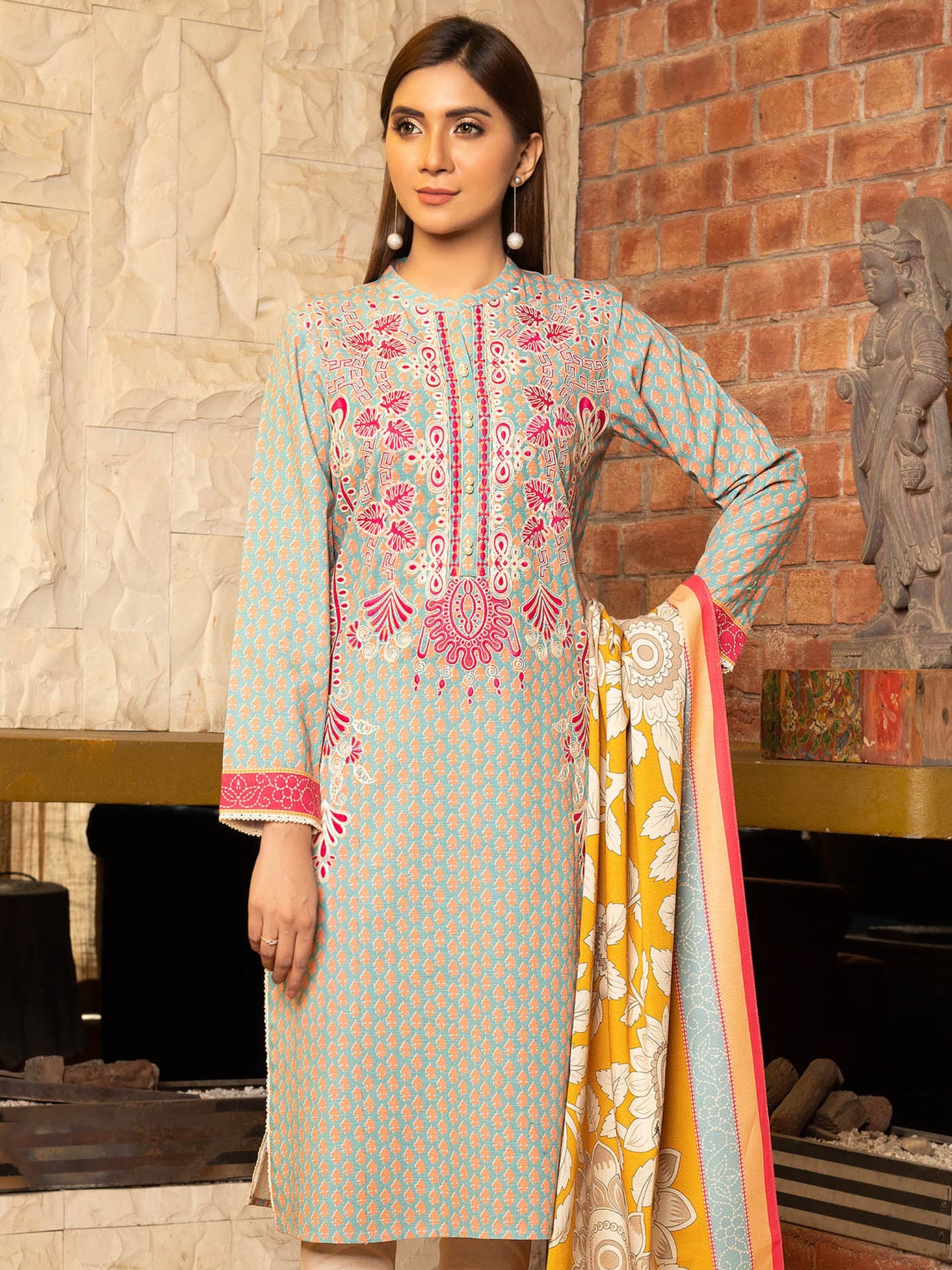 2-Piece Embroidered Slub Khaddar Suit