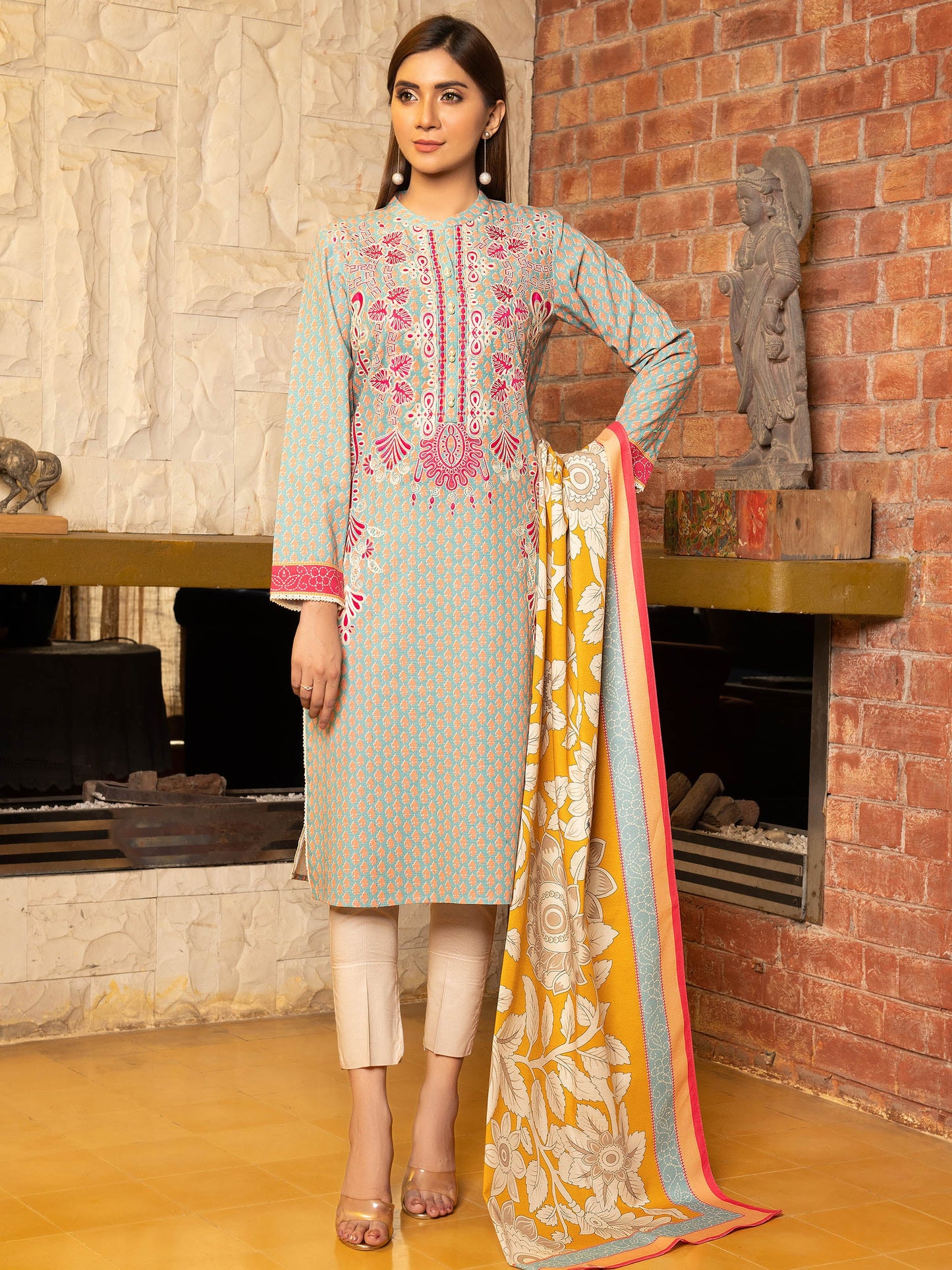 2-Piece Embroidered Slub Khaddar Suit