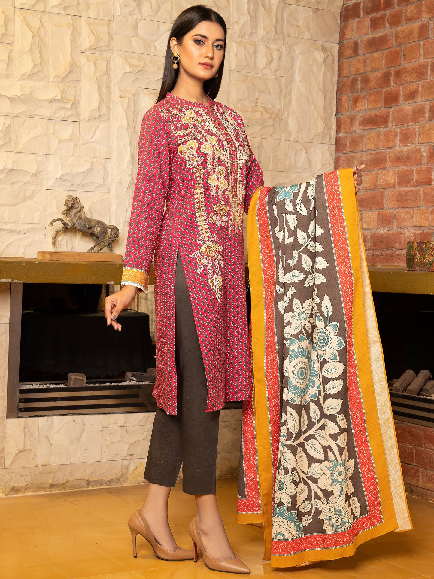 2-Piece Embroidered Slub Khaddar Suit