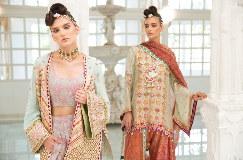 Cotton Net Front Open Jacket With Shalwar
