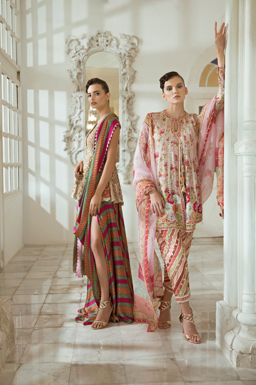 Digitally Printed Cotton Net Angharkha With Shalwar