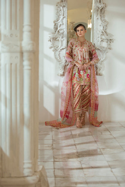 Digitally Printed Cotton Net Angharkha With Shalwar