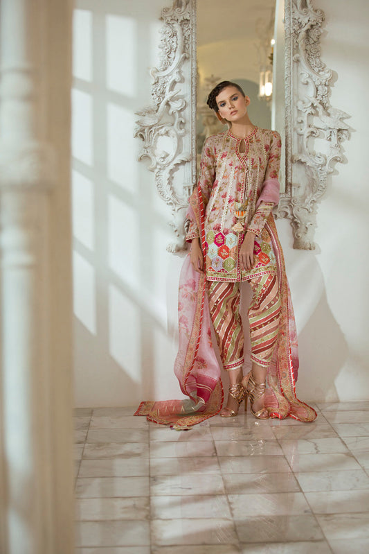 Digitally Printed Cotton Net Angharkha With Shalwar