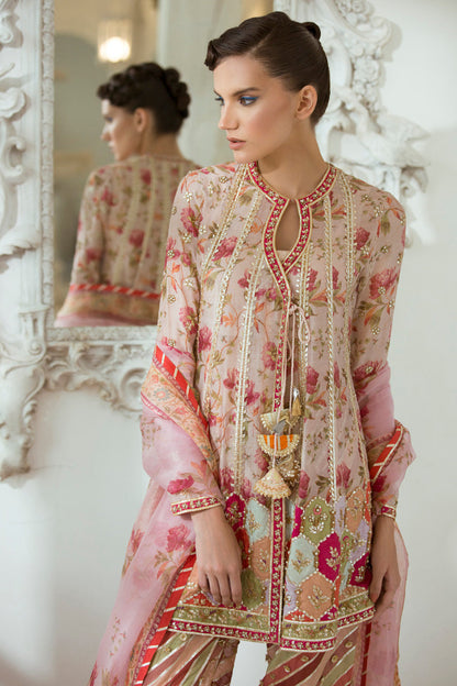 Digitally Printed Cotton Net Angharkha With Shalwar