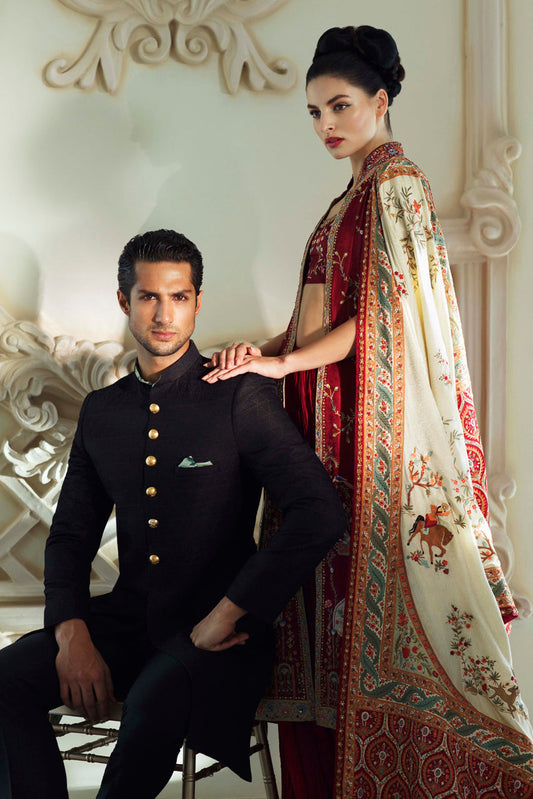 Embroidered Sherwani With Woolen trousers