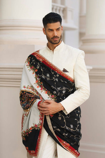 Embroidered Sherwani With Shawl