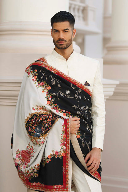 Embroidered Sherwani With Shawl