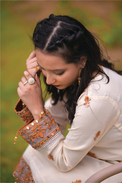 Bareeq Outfits - CREAM FESTIVE DRESS