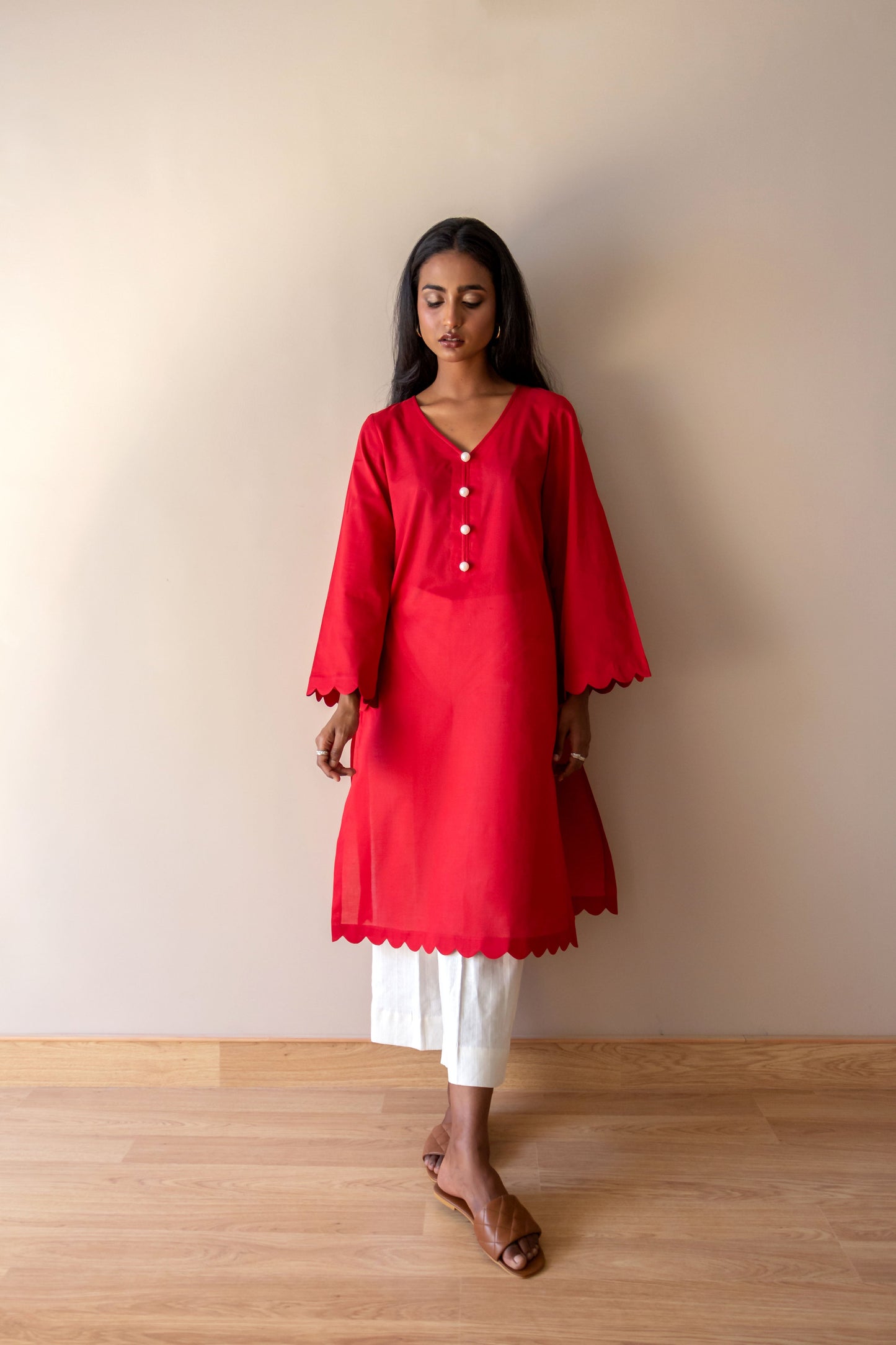 Ayesha Naveed - Red scalloped kameez