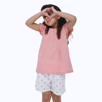 Cuddle & Cradle - Girls Woven Top and Woven Frill Shorts (Palm)