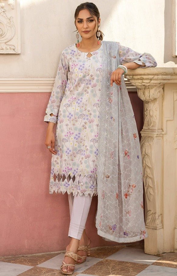 Alzohaib - 3-PIECE UNSTITCHED BAMBER CHIKANKARI DUPATTA -SSBCD-23-08