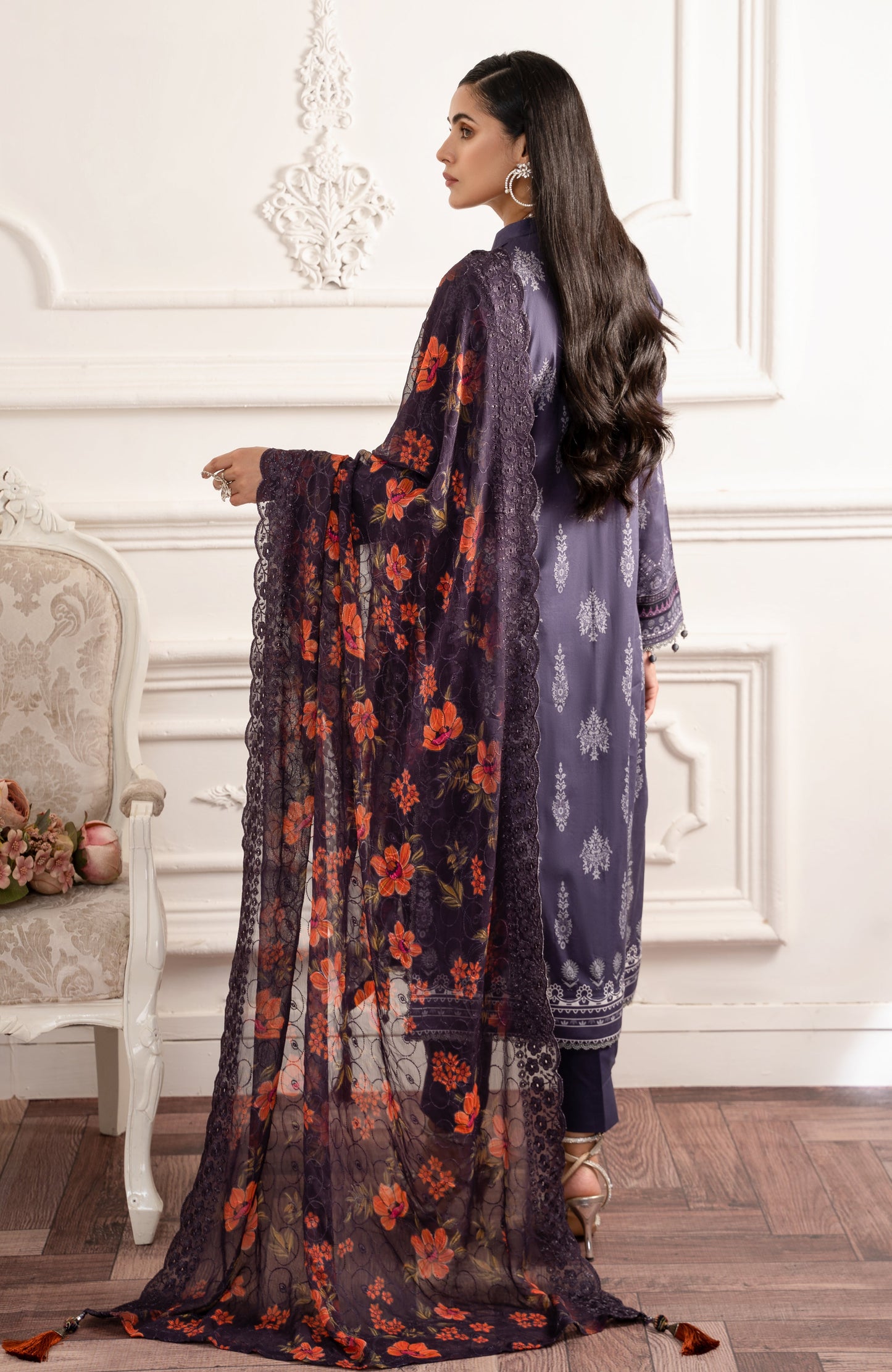 Alzohaib - 3-PIECE UNSTITCHED BAMBER CHIKANKARI DUPATTA -SBCD-23-08