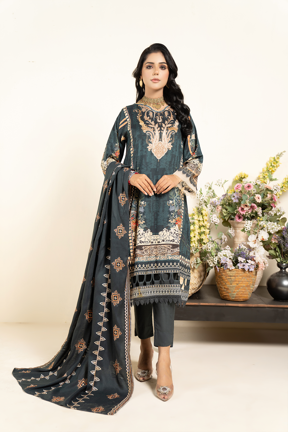 3PC Anarkali Digital Linen 80