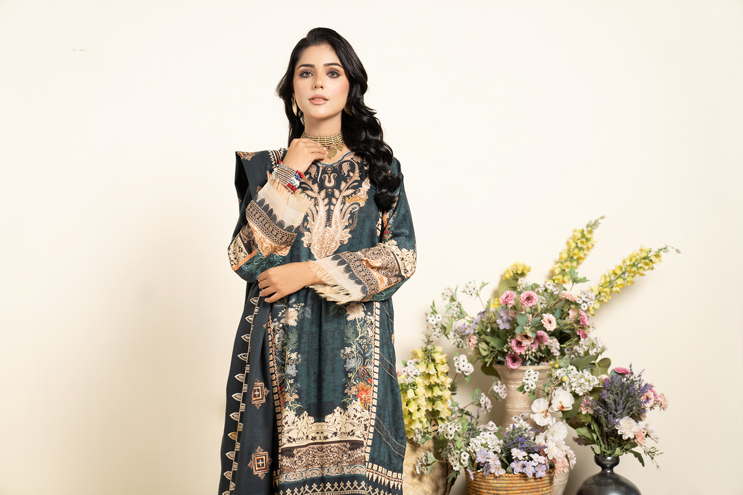 3PC Anarkali Digital Linen 80