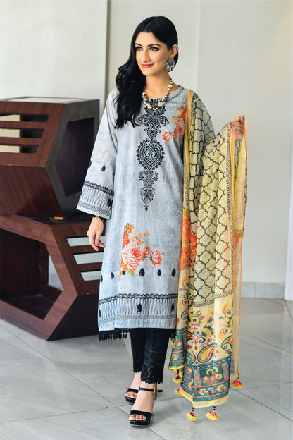 Bareeq Outfits - Grey-Black Printed Shirt with Masoori Dupatta – 2 PCS