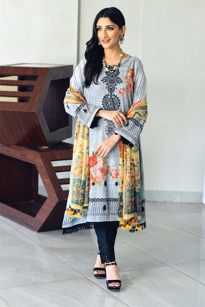 Bareeq Outfits - Grey-Black Printed Shirt with Masoori Dupatta – 2 PCS