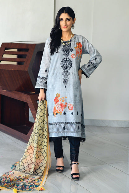 Bareeq Outfits - Grey-Black Printed Shirt with Masoori Dupatta – 2 PCS