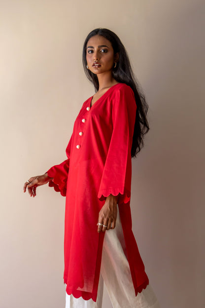 Ayesha Naveed - Red scalloped kameez