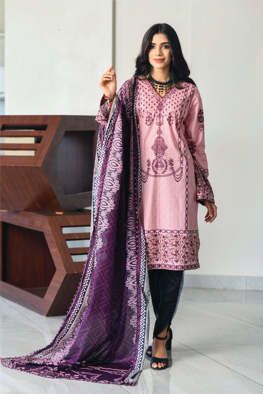 Bareeq Outfits - Textured Pink Printed Lawn 2-PCS