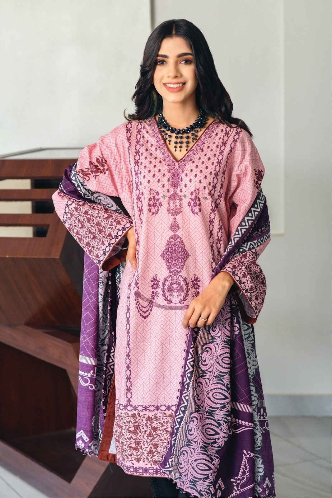 Bareeq Outfits - Textured Pink Printed Lawn 2-PCS